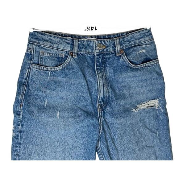 Zara Ripped Destroyed Distressed Blue Jeans sz 8 High Rise Mom Jeans Classic Fit - Picture 6 of 10